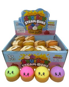 Cute Fidget Squishy Mini Bun with Steamer set Toy Solid Color
